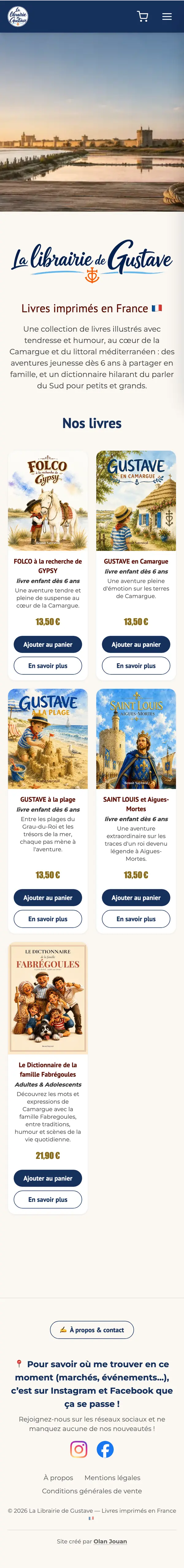 Le site de la Librairie de Gustave sur téléphone, qui défile jusqu'aux livres
