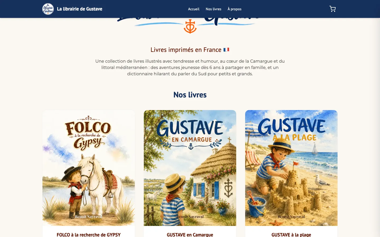 Catalogue des livres de la Librairie de Gustave avec couvertures, prix et boutons d'achat