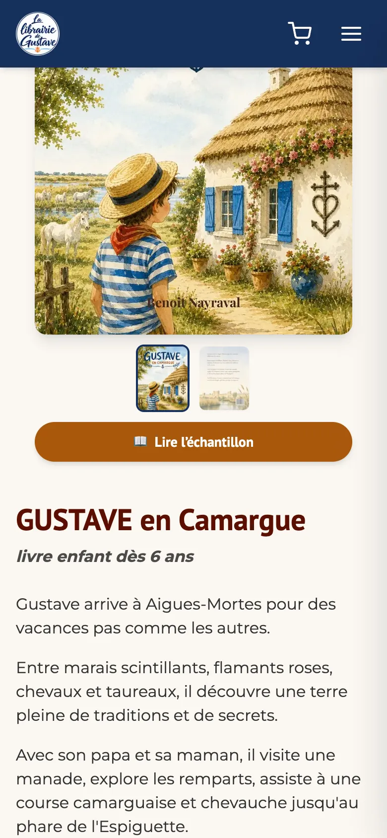 Page d'un livre de la Librairie de Gustave sur téléphone